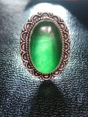 Natural Nephrite Jade Gemstone BOHO 925 Sterling Silver Ring Size 8